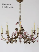 Lustre floral français d'inspiration vintage, lampe suspendue romantique européenne, rose rose