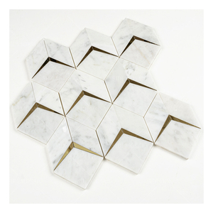 Мраморная мозаичная плитка в европейском стиле, золотая металлическая фартук, Мраморная каменная мозаика для проекта оформления интерьера - Product Image 6