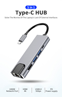 5 dans 1 USB-C 3.0 Multiport USB Hub Adaptateur RJ45 Ethernet Lan H'DMI 4K Type C Station D'accueil pour MacBook HP Dell Lenovo Ordinateur Portable