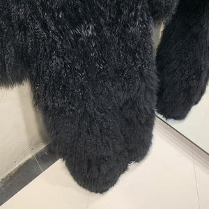 Cappotto da <span class=keywords><strong>donna</strong></span> con collo a girocollo lungo 2025 pelliccia di pecora morbida e morbida pelliccia nera - Product Image 3