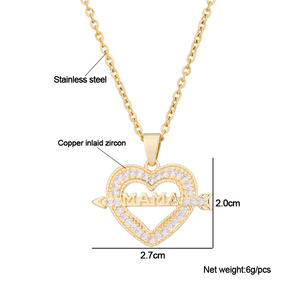 Bijoux en zircon brillant d'amour élégant en acier inoxydable <span class=keywords><strong>collier</strong></span> pendentif en forme de coeur creux étoile maman maman lettre pour cadeau de fête <span class=keywords><strong>des</strong></span> mères - Product Image 6