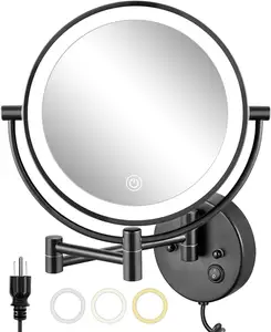 9 Inch Wall Mounted Metal Framed Dual Arms Bathroom Accessories Electric Makeup Mirror with Led Lights
