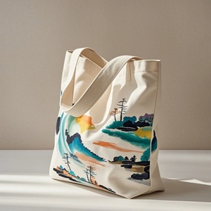 Custom Logo Hand-Held Canvas Shopping Bag Single-Shoulder Student Cotton Bag with Leaf Printing <b>Blank</b> Design - Product Image 3