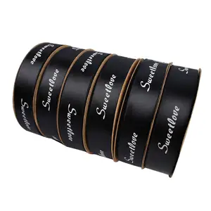 Personalized decorative ribbon printed custom black satin printed ribbon with logo Factory custom company logo ribbon