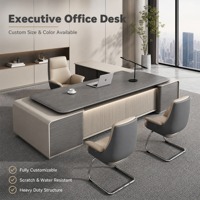 Ensemble de Bureau de Direction Premium avec Chaise, Mobilier de Bureau Moderne de Luxe pour la Maison, Table de Bureau en Bois avec Rangement