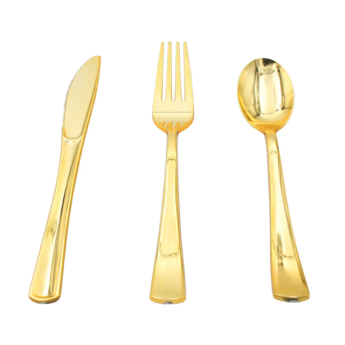 Promotional Disposable Cutlery Set UV Electroplated Plastic Knife Fork Spoon for Food for Birthday & Wedding Parties