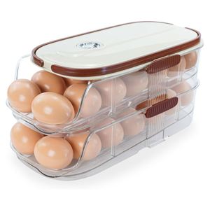 <b>Fridge</b> Kitchen Egg Organizer Plastic Food Grade Durable Eco-Friendly Rotating Flip Top Lid Self-rolling & <b>Portable</b> - Product Image 1