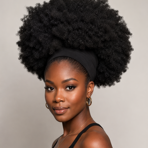 Peluca con diadema de cabello humano FH en stock, peluca rizada tipo kinky, cabello virgen brasileño, pelucas bob con diadema. - Product Image 1