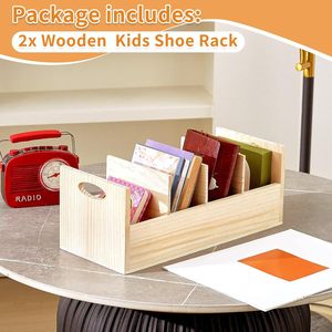 Boîte de rangement en bois compartimentée, rectangulaire, couleur bois naturel, avec cloisons pour organiser sacs, documents et chaussures - Product Image 5