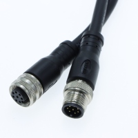 Connecteur circulaire blindé M12 personnalisable, étanche, noir, avec câble moulé, sortie de signal industrielle