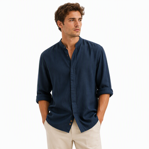 Camicie Casual Personalizzate OEM per Uomo, 100% <span class=keywords><strong>Lino</strong></span>, Colletto alla Coreana, Mezza Manica con Linguetta, <span class=keywords><strong>Camicia</strong></span> Estiva da <span class=keywords><strong>Spiaggia</strong></span> per Uomo - Product Image 3
