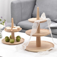 Présentoir carré à trois niveaux en bois massif de style européen pour buffet d'hôtel, présentation de collations, sac écologique en OPP