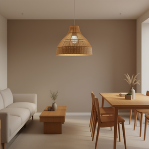 Bell Shaped <b>Bamboo</b> Pendant <b>Light</b> E27 LED 5000K Daylight Large Living Room Modern Design - Product Image 2