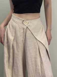 <span class=keywords><strong>Pantaloni</strong></span> <span class=keywords><strong>Larghi</strong></span> da Donna VV Personalizzati, Streetwear in Lino a Vita Alta, Tinta Unita, Piegati, per Uso Quotidiano - Product Image 5