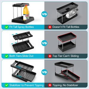 Expandable Adjustable <strong>Kitchen</strong> Mental Under Sink <strong>Storage</strong> Organizer Drawer <strong>Rack</strong> 2 Tier 2 Pack Clear Under Pull Out Sliding - Product Image 3