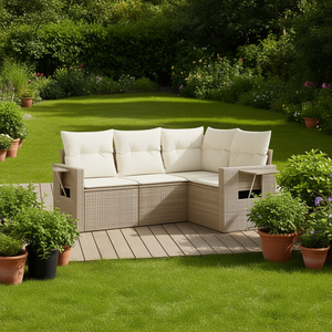 Beige Garden <b>Sofa</b> <b>Set</b> Outdoor Rattan Cushioned Waterproof Contemporary Design - Product Image 2