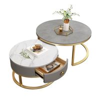 Mesa de centro redonda moderna convertible de fábrica de China, hierro y oro con vidrio para muebles de sala de estar