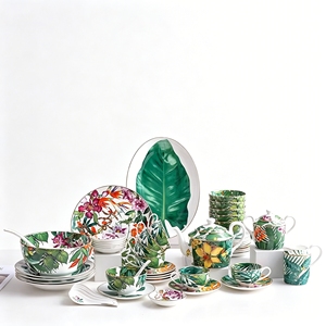 Tropical Rainforest Monstera Pattern Ceramic <b>Dinnerware</b> <b>Set</b> - Product Image 1
