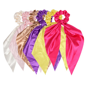 Élastiques à cheveux en satin de couleur unie pour femmes, bandeaux vintage décontractés avec longues queues, accessoires capillaires de haute qualité pour un usage quotidien - Product Image 1