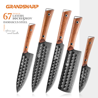 Coffrets de couteaux de cuisine Grandsharp en acier Damas, comprenant des couteaux de chef, à découper, Nakiri, utilitaires et à éplucher, avec manche en bois de rose africain.