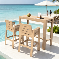 Ensemble de table et chaises de bar en teck pour l'extérieur, mobilier de bar haut moderne pour patio avec chaises rembourrées pour hôtel, restaurant