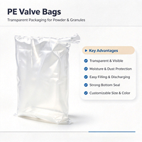 Sac d'emballage transparent en polyéthylène à fond carré, anti-poussière, pour granulés d'engrais, sac à valve en PE pour produits chimiques industriels