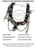 Collier ras du cou superposé tendance Y2K en cuir rouge avec breloques cœur noir et clous, bijou de mode gothique punk
