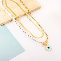 Pendentif rond Vintage à boucle Ot 18k en acier inoxydable plaqué or, demi-chaîne de ligne épaisse, demi-collier connecté de perles d'eau douce