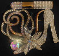 Broche Fleur Strass Rose Vert Personnalisé Rouge à Lèvres Talons Hauts Broche Fête Anniversaire Mariage pour Femmes Filles Fait Principalement Alliage