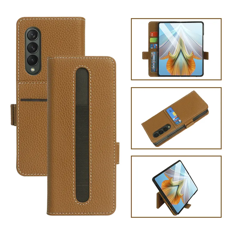 Индивидуальный магнитный держатель для карт Z Fold3, кожаный чехол для телефона, роскошный чехол из искусственной кожи для мобильного телефона Samsung Galaxy Fold 4 Shell