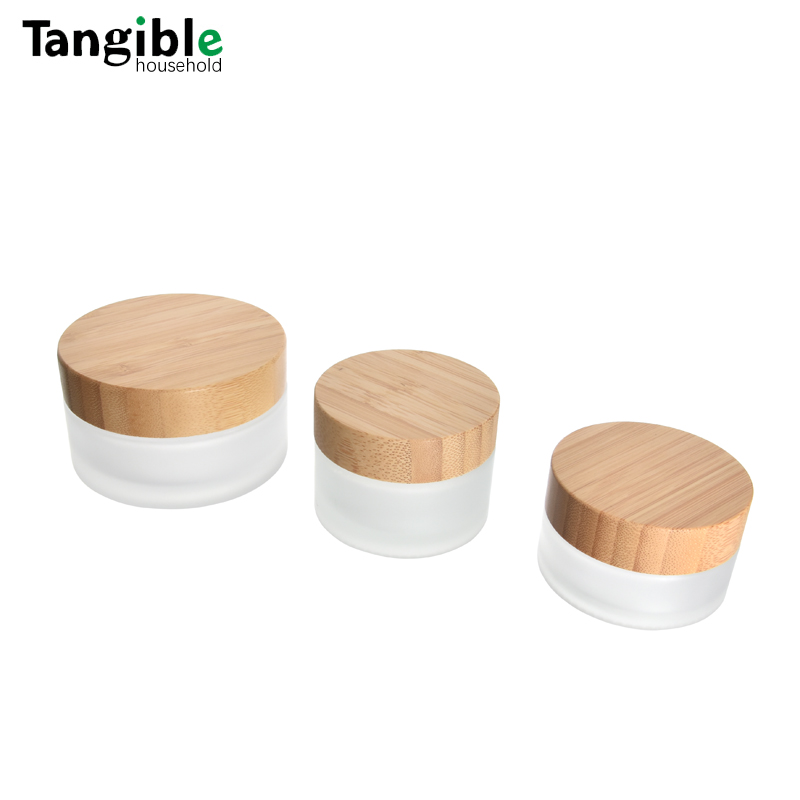 2025 Popular Frosted Glass Cream Jar With Natural Bamboo Lid 30ml Volume for Face Cream Packaging Screw Cap Sealing Type