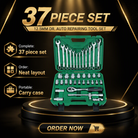 Kit d'outils de réparation automobile 37 pièces avec douilles, cliquet, joint universel et mallette