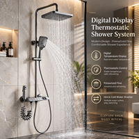 Douche murale thermostatique moderne à affichage numérique, pressurisée, couleur cuivre, avec inverseur pour eau froide et chaude