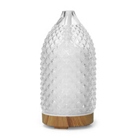 Nuevo Difusor de Aromaterapia de Vidrio con Patrón de Diamantes en Relieve, 100 ml, Humidificador, Florero, Luz Nocturna, Ultrasónico para el Hogar