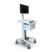 Chariot médical ergonomique mobile avec élévateur pneumatique, surface ABS antimicrobienne, poste de travail professionnel pour hôpital, blanc