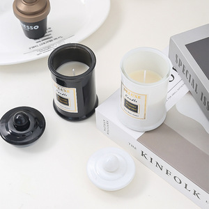 Bougies en cire aromatique dans un bocal en verre, personnalisé, classique, luxe, <span class=keywords><strong>noir</strong></span>, blanc, pot à thé avec couvercle, bougies parfumées de soja - Product Image 2