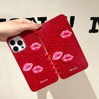 Venta caliente estampado de leopardo Kiss Mark Notebook estilo Flip Phone Case, adecuado para iPhone 12 16 Pro Max