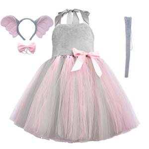 طقم تنكري للفتيات يتضمن عصابة رأس بآذان حيوانات وذيل وفستان توتو، أزياء تنكرية للفيل والقرد والفأر والحمار الوحشي والذئب والفهد والبقرة للكرنفالات - Product Image 2