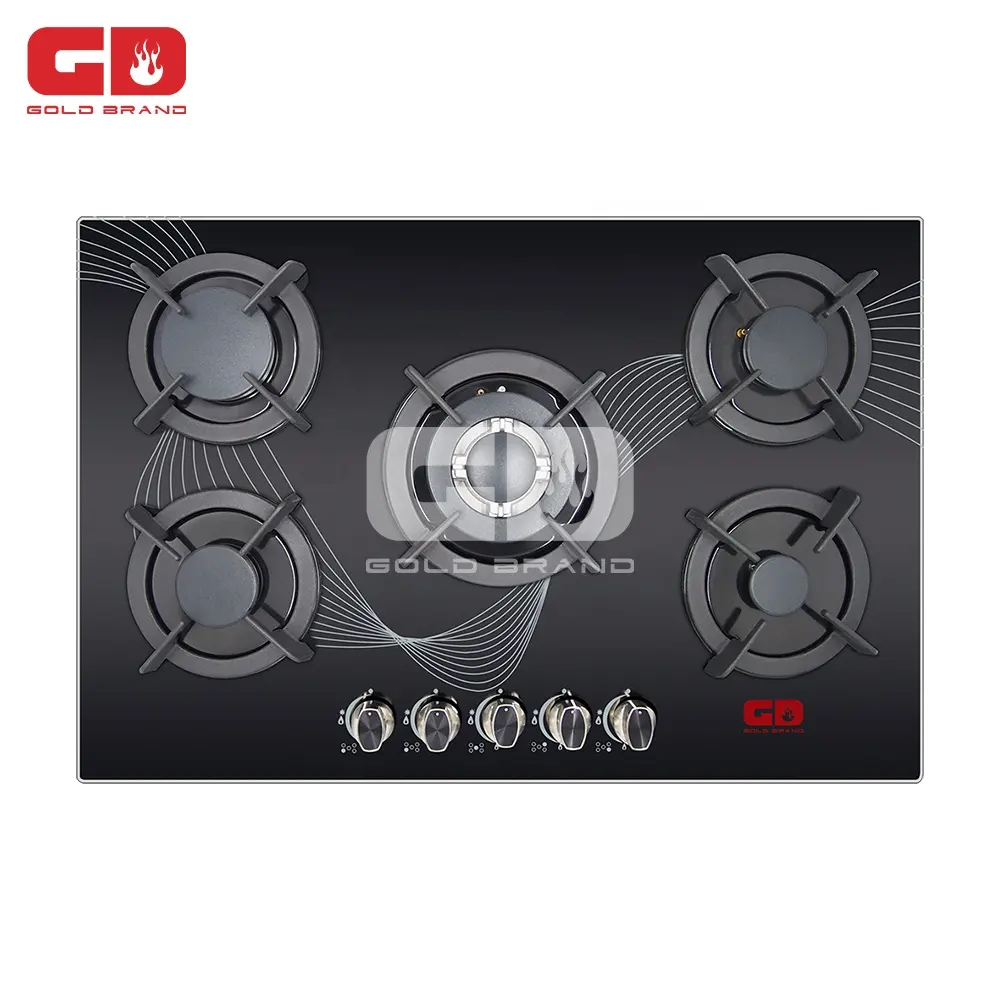 Home Appliances 5 Burners Glass Covers Top Built-In Gas Stove/Gas Hob