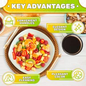 Bandeja Redonda de Ratán Tejida a Mano de 8.7 Pulgadas con Borde Liso Antideslizante y Duradero, Perfecta para Servir en el Hogar, la Cocina, el Comedor o en Fiestas - Product Image 3