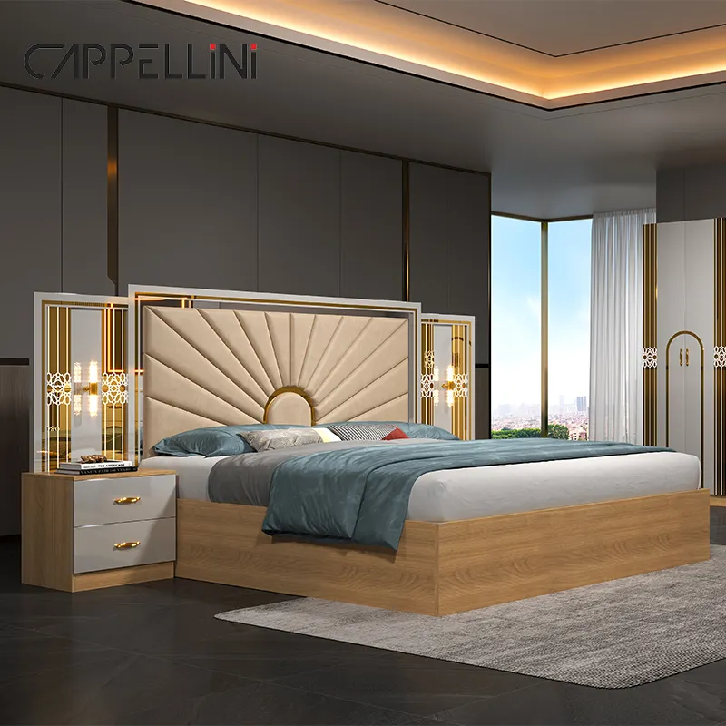 مجموعة أثاث غرفة نوم خشبية فاخرة تركية رخيصة الثمن شقة منزلية عصرية سرير خشبي مزدوج كبير الحجم