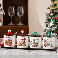 Ensemble de pots à épices en céramique avec couvercle noir et plateau en bambou pour herbes, sucre, poivre et condiments de Noël