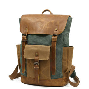 Mochila Vintage para exteriores, cuero Crazy Horse y costuras de lona, cera de aceite impermeable, mochila escolar para computadora masculina - Product Image 2