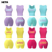 Dames Katoen Spandex 2-delig Set Zomer Zachte Ribgebreide Effen Kleur Cami Top Korte Broek Dagelijkse Casual Kleding OEM Streetstyle