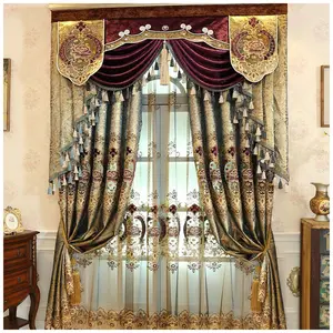 Wholesale ready fancy floral embroidery curtains for windows valance sheer embroidered church curtain with valance for bedroom