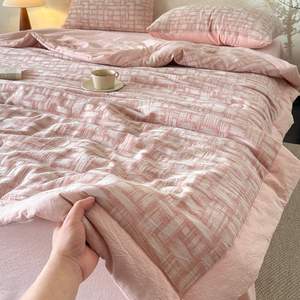 ชุดผ้าห่มฤดูร้อน<span class=keywords><strong>ผ้า</strong></span>ฝ้ายแท้ 100% แบบสองชั้น ทอเส้นด้ายย้อมสีลายแจ็คการ์ด 4 ชิ้น ชุดเครื่องนอนระบายอากาศได้ดี - Product Image 3