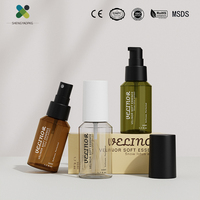Flacon pulvérisateur et lotion en plastique vert ambre de 50 ml avec pompe, pulvérisateur à fine brume, flux de lotion fluide pour les soins de la peau et les cosmétiques