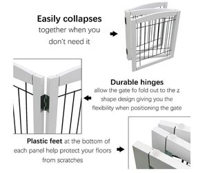 Custom Freestanding Foldable Dog <strong>Gate</strong> for House Extra Wide Wooden White <strong>Puppy</strong> <strong>Gate</strong> <strong>Stairs</strong> Dog <strong>Gates</strong> Doorways Tall Pet Fence - Product Image 4