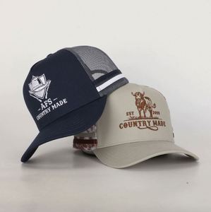 Gorra de malla con rayas y bordado 3D personalizado, gorra trucker de 5 paneles de perfil alto, 100% algodón para deportes - Product Image 5