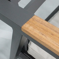 Ensemble de salle à manger de jardin extérieur moderne en aluminium et teck, 7 pièces, avec table rectangulaire 6 places et chaises